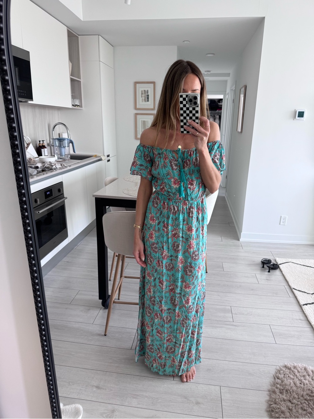 Floral Off-Shoulder Maxi Dress in Teal
